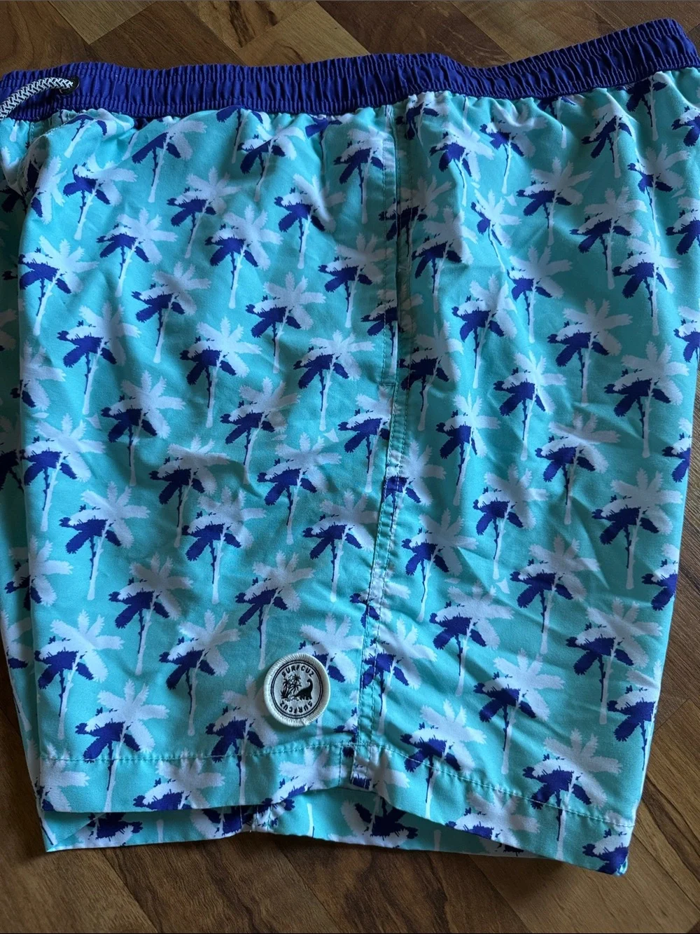 Surfcuz Men's Light Blue Palm-Print Swim Trunks
